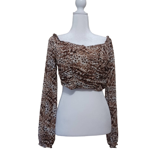 Almost Famous Long Sleeve Rouched Print Top Size L - Picture 2 of 4